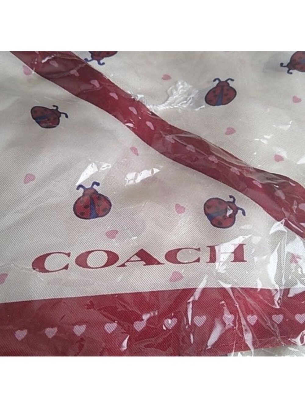 Coach 662 Ladybug Print Silk Diamond Scarf, Chalk/Red - Picture 4 of 5